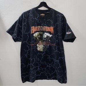 Vintage Harley Davidson 100th Anniversary Shirt Size Medium Black Lightning AOP